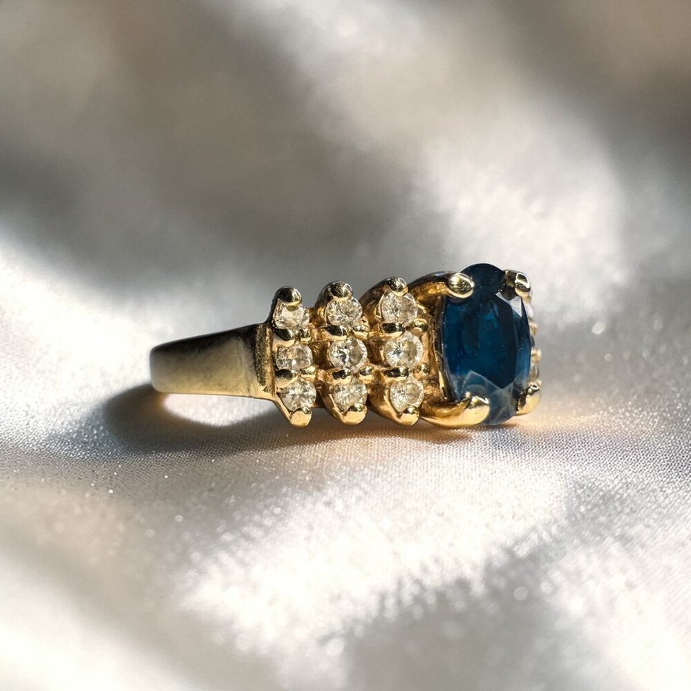 Vintage Effy 14K Gold Blue Sapphire Diamond Ring | Natural Sapphire Ring |Size 5 - Picture 13 of 16